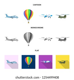 Vector illustration of plane and transport sign. Collection of plane and sky vector icon for stock.