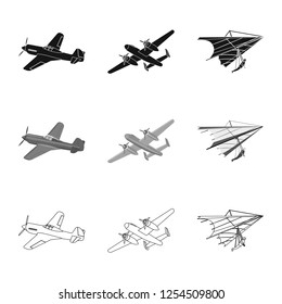 Vector illustration of plane and transport sign. Set of plane and sky stock symbol for web.