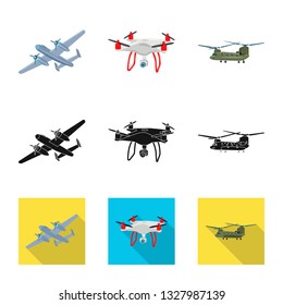 Vector illustration of plane and transport sign. Set of plane and sky stock symbol for web.