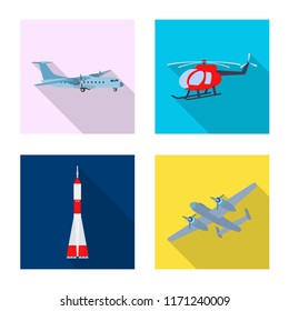 Vector illustration of plane and transport symbol. Set of plane and sky stock symbol for web.