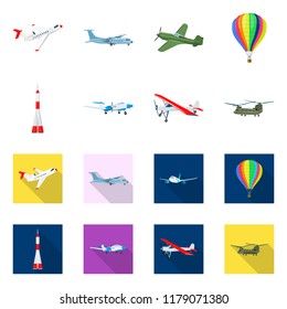 Vector illustration of plane and transport symbol. Collection of plane and sky stock symbol for web.