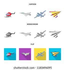 Vector illustration of plane and transport symbol. Set of plane and sky stock vector illustration.