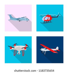 Vector illustration of plane and transport symbol. Collection of plane and sky stock vector illustration.