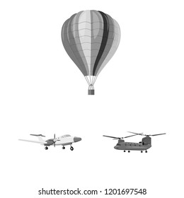 Vector illustration of plane and transport symbol. Collection of plane and sky stock symbol for web.