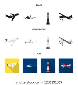 Vector illustration of plane and transport symbol. Set of plane and sky vector icon for stock.