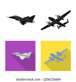 Vector illustration of plane and transport symbol. Set of plane and sky stock vector illustration.