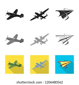 Vector illustration of plane and transport symbol. Set of plane and sky stock symbol for web.