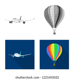 Vector illustration of plane and transport symbol. Collection of plane and sky stock vector illustration.