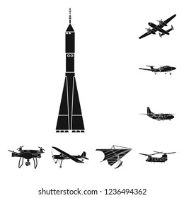 Vector illustration of plane and transport symbol. Set of plane and sky stock symbol for web.