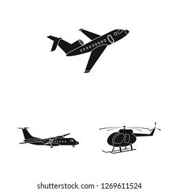 Vector illustration of plane and transport symbol. Set of plane and sky stock symbol for web.