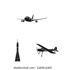 Vector illustration of plane and transport symbol. Collection of plane and sky stock symbol for web.