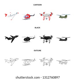 Vector illustration of plane and transport symbol. Collection of plane and sky stock vector illustration.