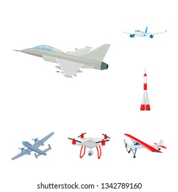 Vector illustration of plane and transport symbol. Collection of plane and sky stock symbol for web.