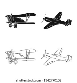 Vector illustration of plane and transport symbol. Collection of plane and sky stock symbol for web.