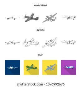 Vector illustration of plane and transport symbol. Collection of plane and sky vector icon for stock.