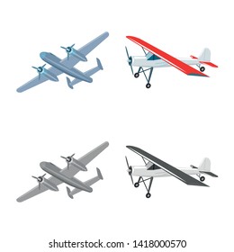 Vector illustration of plane and transport symbol. Set of plane and sky stock vector illustration.