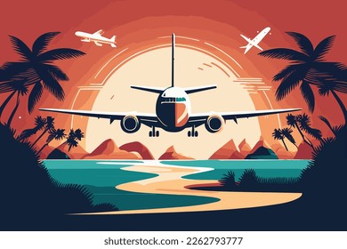 ilustración vectorial del viaje del plano, imagen de fondo con paisaje