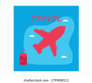 Vector Illustration of plane, Travel text