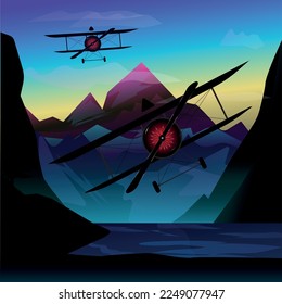 Vector illustration plane. Vintage plane. Wallpaper on phone