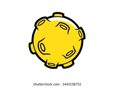 Vector illustration of a planet with craters, yellow color, in a graphic style very simple, to use like a logo, design element or similar thing. Cartoon style.