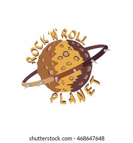 Vector illustration of planet with dog collar with spikes rock n roll planet