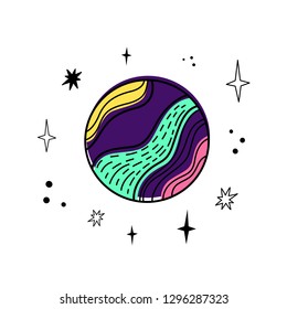 Vector illustration of a planet. Doodle style.