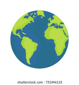 Vector illustration of planet Earth. Cartoon planet Earth in a flat style isolated on white background. Vector object for labels, logo, wallpapers, web page, web banner, web and mobile, infographics.