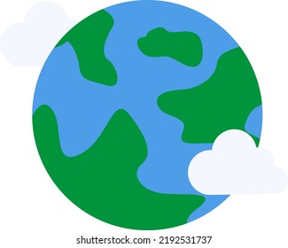 Vector illustration of planet earth with clouds. Earth seen from space. Oceans and continents. Habitable planet drawing. Nature. Stratosphere. Environment.