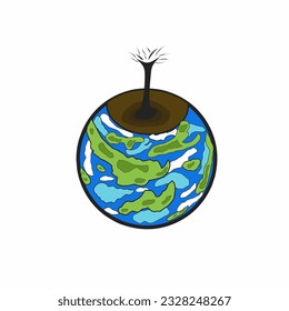 Vector illustration of planet earth with a dry tree on it