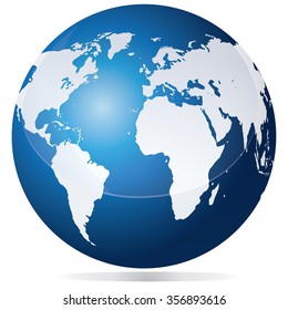 Vector illustration of planet earth globe with blue ocean and white continents isolated on white