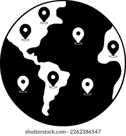 vector illustration of planet earth with GPS symbols (global positioning system), designed in black and white