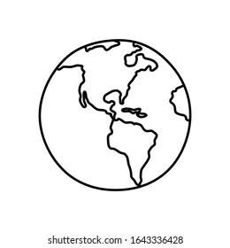 Vector illustration of planet Earth, hand drawn line art. North and South America, Africa