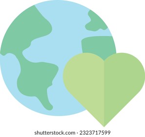 Vector illustration planet Earth next to a green heart. Environmental care and ecology.