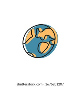 Ilustración vectorial del planeta Tierra sobre fondo blanco. Representación de un globo. Imagen relacionada con el cambio climático. 