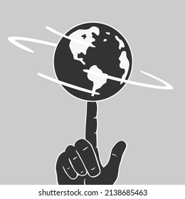 Planeta De Ilustración Vector Tierra En Dedo De Mano