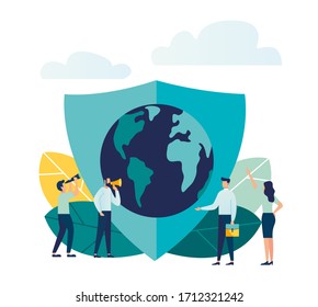Vector illustration, planet earth protected, people save the planet vector