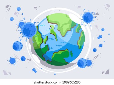 vector illustration of the planet earth protected from the coronavirus covid-19