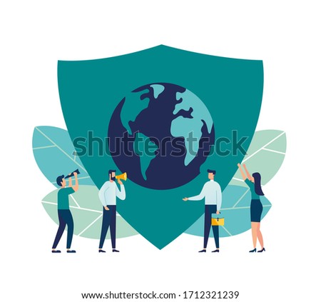 Vector illustration, planet earth protected, people save the planet