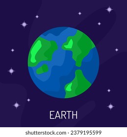 Vector illustration of the planet Earth in space. A planet on a dark background with stars.