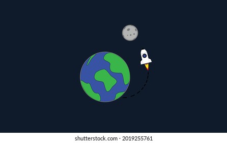 Vector illustration Planet Earth and  spaceship from space catoon