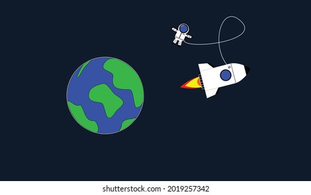 Vector illustration Planet Earth and  spaceship , astronaut from space catoon