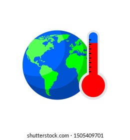 Vector illustration of a planet earth with a thermometer on a white background, global warming Concept