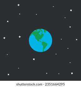 Vector illustration of planet Earth in the universe. View of the earth from space.
