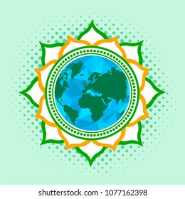 Vector illustration of planet earth yoga lotus concept art design banner poster idea