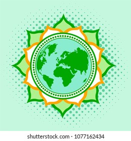 Vector illustration of planet earth yoga lotus concept art design banner poster idea