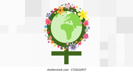 vector illustration of planet and female symbol for women power and ecology