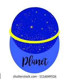 Vector illustration of planet. galaksy with  yellow stars