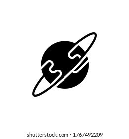 Vector illustration of planet icon or logo with black color and glyph design style. 64px of artboard, Pixel Perfect