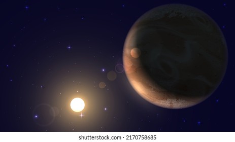 Vector illustration of the planet Mars opposite the Sun in space