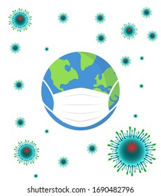 vector illustration of planet in mask. coronavirus attacks the Earth. Covid-19.